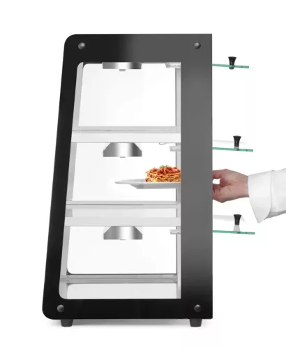 Pultra helyezhető melegentartó vitrin, 220-240V/500W, 47,2×44,7×77,5 cm