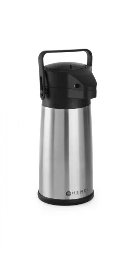 Termosz, pumpás, 2,2 liter, 34x15 cm magas, rozsdamentes