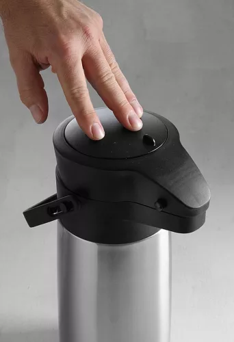 Termosz, pumpás, 2,2 liter, 34x15 cm magas, rozsdamentes