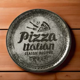 Pizzatányér, fekete, 33 cm, porcelán