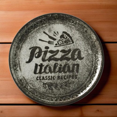 Pizzatányér, fekete, 33 cm, porcelán