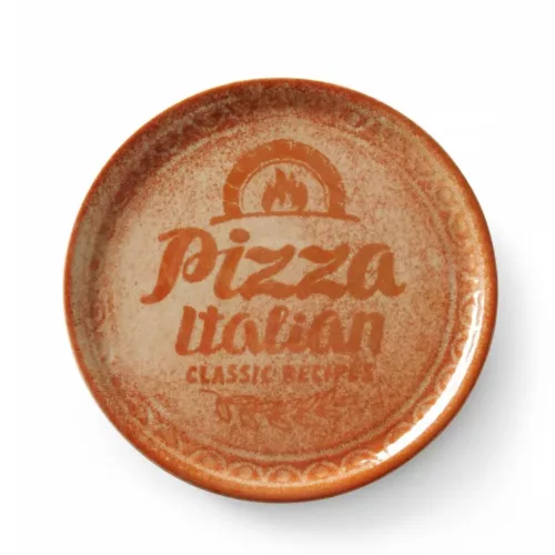 Pizzatányér, téglavörös, 33 cm, porcelán