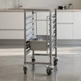   Tálcatartó regálkocsi, mobil állvány 7 db GN 1/1 (530×325 mm) tálcához, rozsdamentes