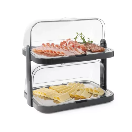 Dupla hűtőtálca jégakkuval és roll-top fedővel, sötétszürke, HENDI