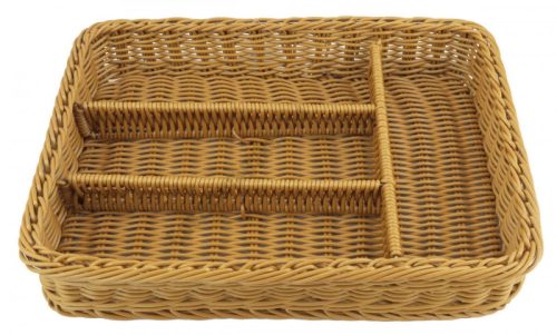 Evőeszköztartó 40×30×6,5 cm, 4 részes rattan, s.barna PP