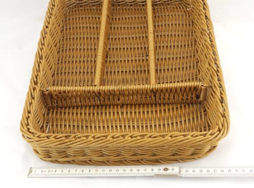 Evőeszköztartó 40×30×6,5 cm, 4 részes rattan, s.barna PP