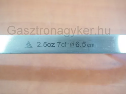 Merőkanál 70 ml, űrmértékjelölt, átmérő 6,5 cm, nyélhossz: 32 cm, rozsdamentes