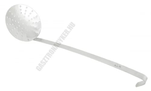 Szűrőkanál, kerek, rozsdamentes, nyélhossz.: 37 cm, átmérő 12 cm