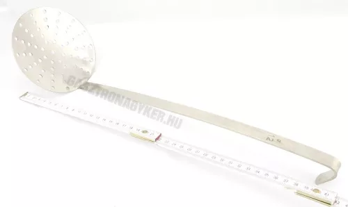 Szűrőkanál, kerek, rozsdamentes, nyélhossz.: 37 cm, átmérő 12 cm