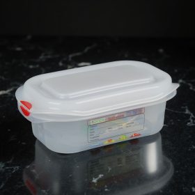   GN edény, 1/9 65 mm, 0,6 l, légmentesen záró fedővel, polipropilén