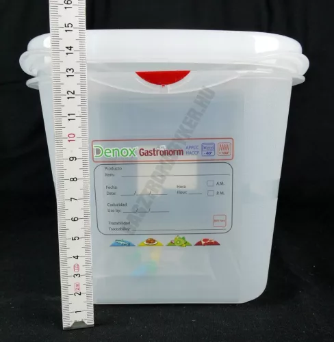 GN edény, 1/4 150 mm, 4,3 l, légmentesen záró fedővel, polipropilén 