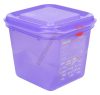 GN edény, 1/6 150 mm, 2,6 l, légmentesen záró fedővel, lila, anti-allergén, polipropilén