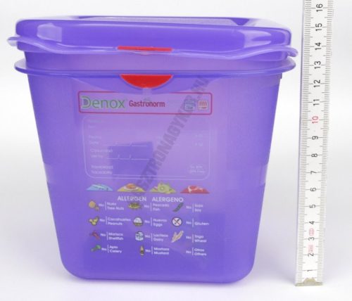 GN edény, 1/6 150 mm, 2,6 l, légmentesen záró fedővel, lila, anti-allergén, polipropilén