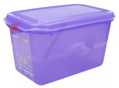 GN edény, 1/4 150 mm, 4,3 l, légmentesen záró fedővel, lila anti-allergén, polipropilén