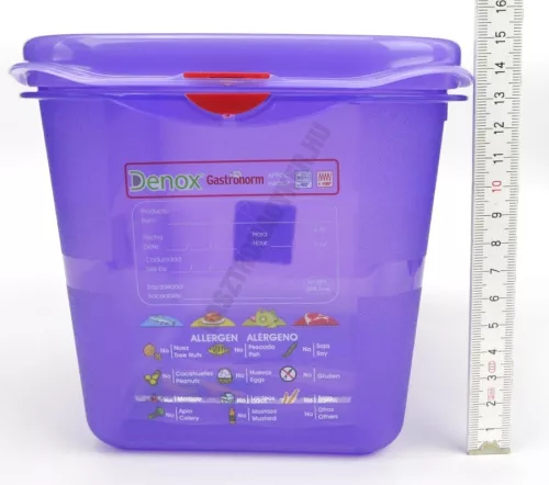 GN edény, 1/4 150 mm, 4,3 l, légmentesen záró fedővel, lila anti-allergén, polipropilén