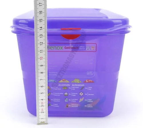 GN edény, 1/3 150 mm, 6 l, légmentesen záró fedővel, lila, anti-allergén, polipropilén