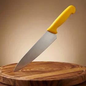 Szakácskés, 25 cm penge, sárga nyéllel