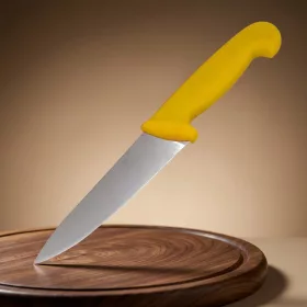Konyhakés, szeletelőkés, 15 cm penge, sárga nyél 