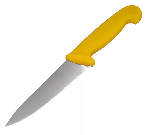 Konyhakés, szeletelőkés, 15 cm penge, sárga nyél 
