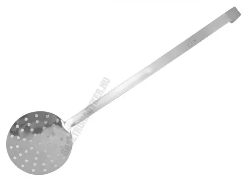 Szűrőkanál, kerek, nyélhossz.: 31 cm, átmérő: 10 cm, rozsdamentes