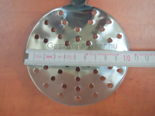 Szűrőkanál, kerek, nyélhossz.: 31 cm, átmérő: 10 cm, rozsdamentes