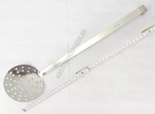 Szűrőkanál, kerek, nyélhossz.: 31 cm, átmérő: 10 cm, rozsdamentes