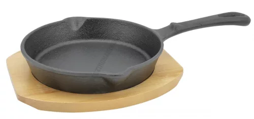 Tálalóserpenyő 20 cm öntöttvas, fa alátéttel