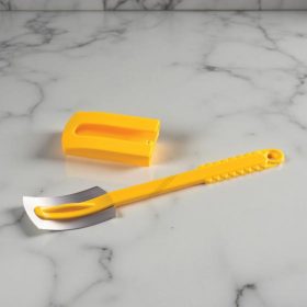 Kenyérmintázó kés, hajlított penge, sárga nyél