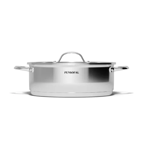 Alacsony lábas üvegfedővel, 6 liter, 28×10,4 cm, kerámia tapadásmentes bevonat, indukciós, Pensofal