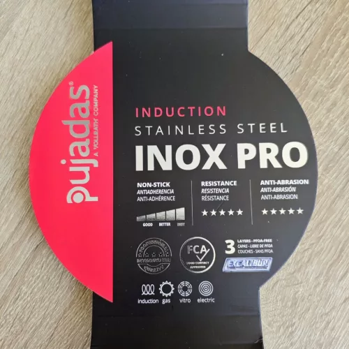 Rozsdamentes serpenyő, 24 cm, Excalibur extra kemény tapadásmentes, indukciós, Pujadas Inox-Pro Ergos