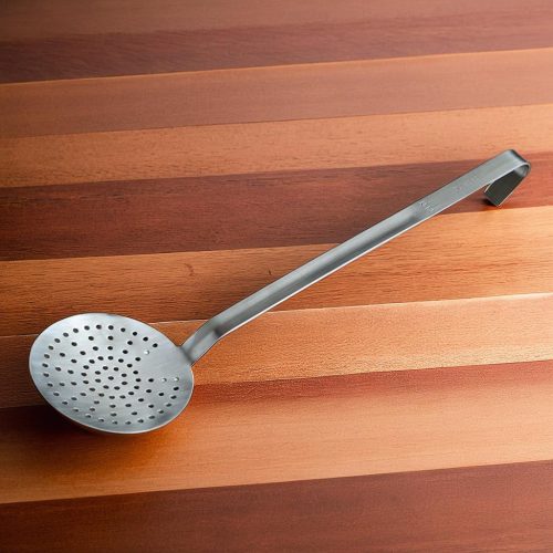 Szűrőkanál, kerek, átmérő: 12 cm, nyélhossz.: 35 cm, rozsdamentes, Pujadas