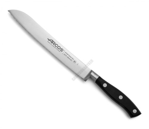 Arcos Riviera kovácsolt kenyérvágó kés, fekete szegecselt nyél, 20 cm penge