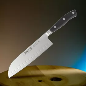   Arcos Riviera kovácsolt japán kés, fekete szegecselt nyél, 18 cm rovátkolt penge
