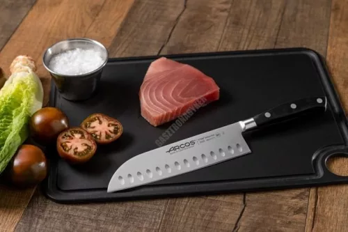 Arcos Riviera kovácsolt japán kés, fekete szegecselt nyél, 18 cm rovátkolt penge