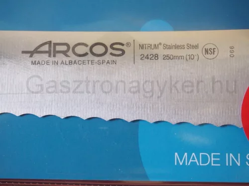 Arcos Colour Prof kenyérvágó, szeletelőkés, 25 cm hullámos penge, csúszásmentes markolat, színkódos