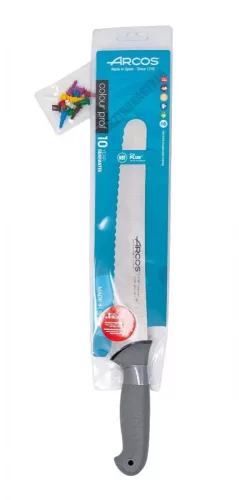 Arcos Colour Prof kenyérvágó, szeletelőkés, 25 cm hullámos penge, csúszásmentes markolat, színkódos