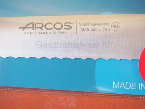 Arcos Colour Prof kenyérvágó, szeletelőkés, 30 cm-es hullámos penge, csúszásmentes markolat, színkódos