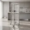 Tálcatartó regálkocsi, mobil állvány 18 db 60×40 cm tálcához, rozsdamentes