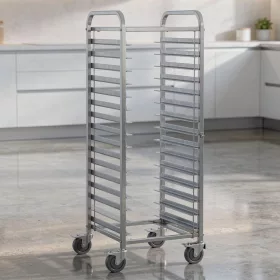   Tálcatartó regálkocsi, mobil állvány 18 db GN 2/1 (53×65 cm) tálcához, rozsdamentes