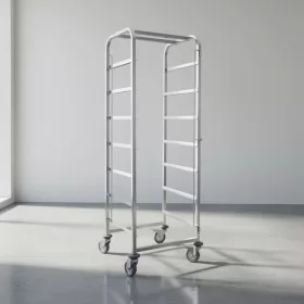   Mosogatórekesztartó regálkocsi, 7 db 50×50 cm-es rekeszhez, rozsdamentes