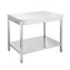 Rozsdamentes munkaasztal alsó polccal, 1600×600×850 mm, lapra szerelt