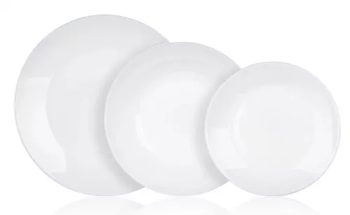 Zelie fehér étkészlet, 18 részes, temperált, kerek, üveg