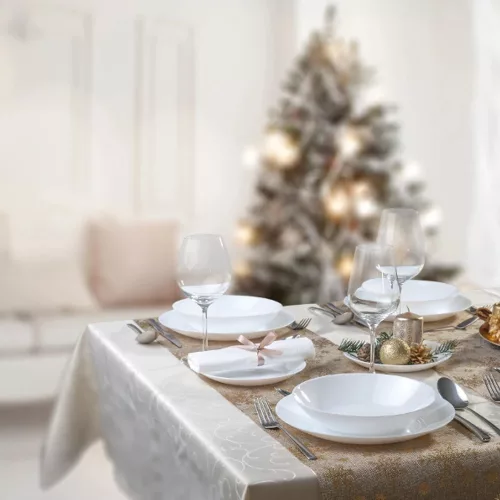 Zelie fehér étkészlet, 18 részes, temperált, kerek, üveg