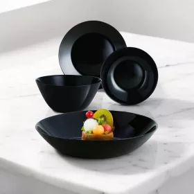   Zelie fekete étkészlet, 19 részes, salátástállal, temperált, kerek, üveg