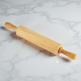   Nyújtófa, csapágyas nyéllel, kaucsukfából, hasznos felület: 25 cm, átmérő: 6 cm, Delícia