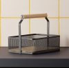 Fémkosár fa fogóval, 23,5×15,6×7,5 cm, porszórt fekete