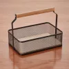 Fémkosár fa fogóval, 23,5×15,6×7,5 cm, porszórt fekete