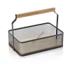 Fémkosár fa fogóval, 23,5×15,6×7,5 cm, porszórt fekete