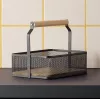 Fémkosár fa fogóval, 23,5×15,6×7,5 cm, porszórt fekete