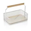 Fémkosár fa fogóval, 23,5×15,6×7,5 cm, porszórt fehér